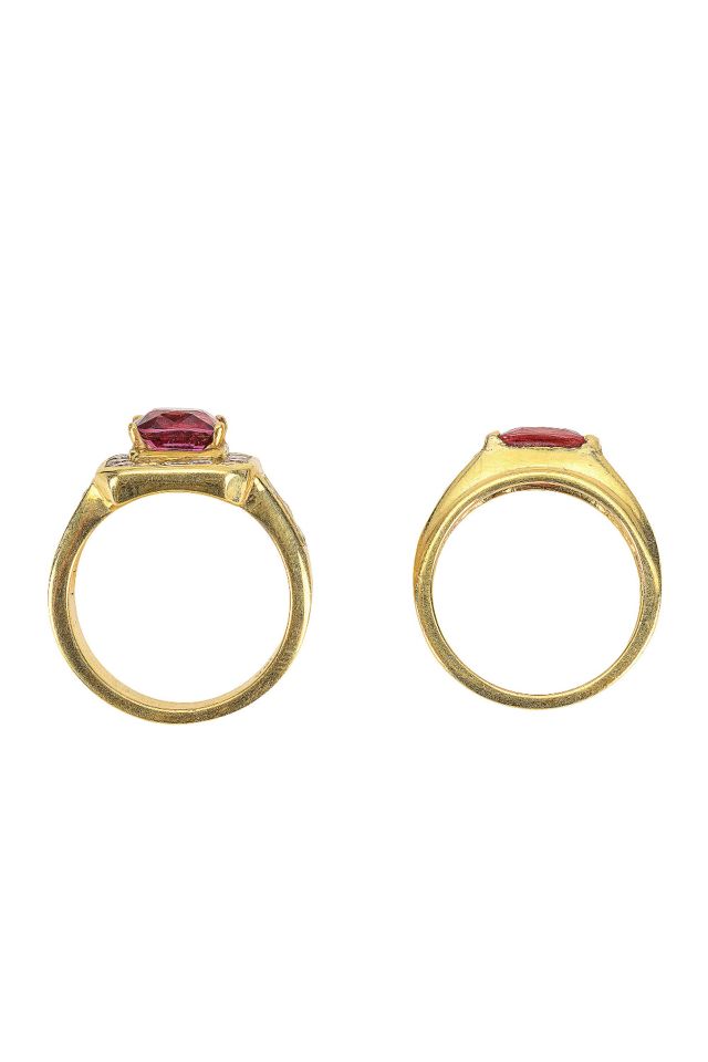 Two Gold Spinel and Diamond Rings