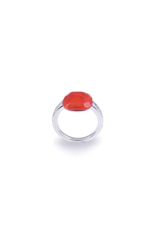 18k Gold Coral and Diamond "Capri" Ring