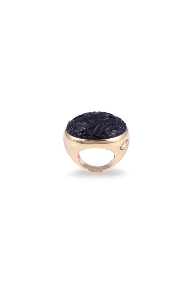 18k Gold Jet and Diamond "Victoria" Ring