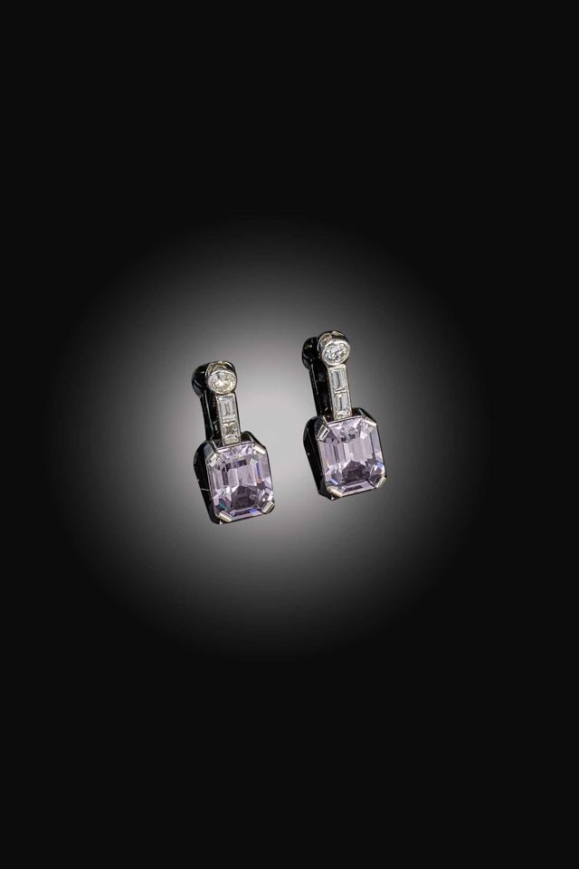 Platinum and 18k Gold Spinel and Diamond Earrings