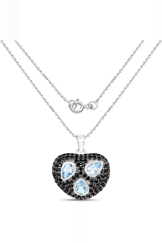 Sterling Silver Topaz and Spinel Pendant Necklace