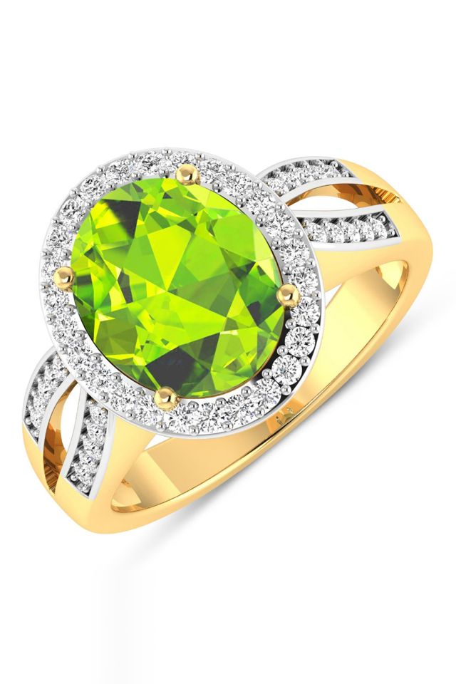 14k Gold Peridot and Diamond Ring