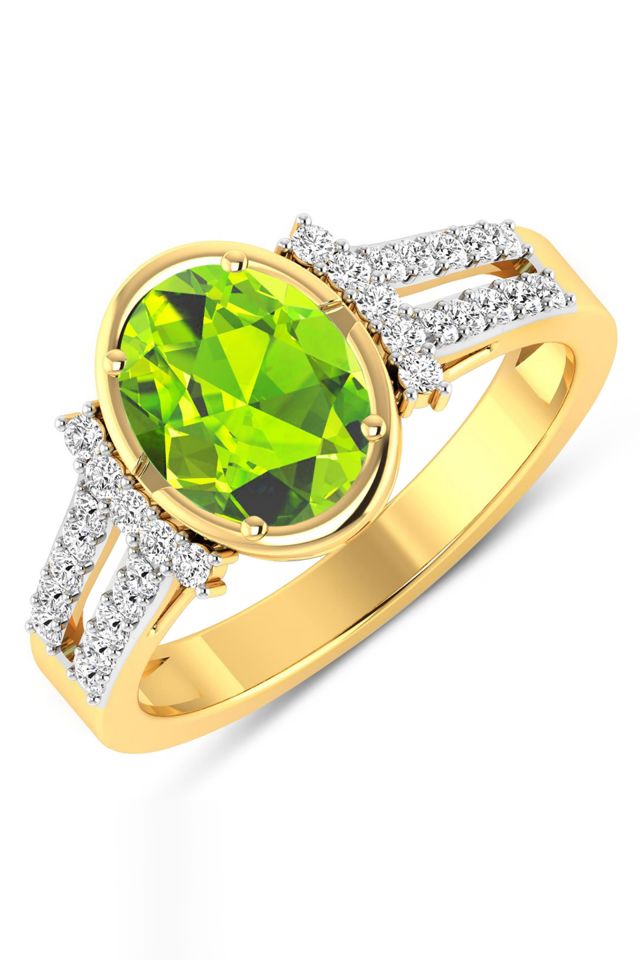14k Gold Peridot and Diamond Ring