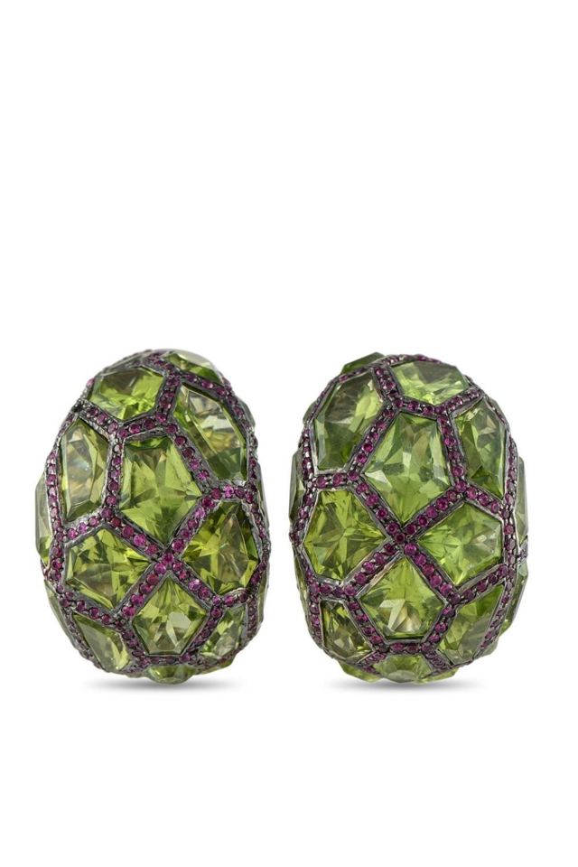 18k Gold Peridot and Ruby Earrings