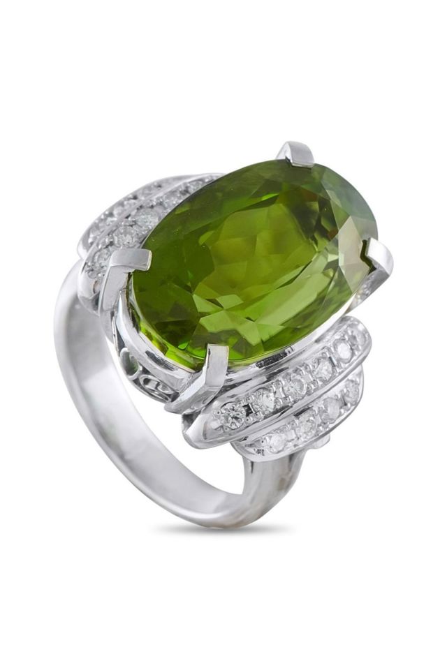 Platinum Peridot and Diamond Ring