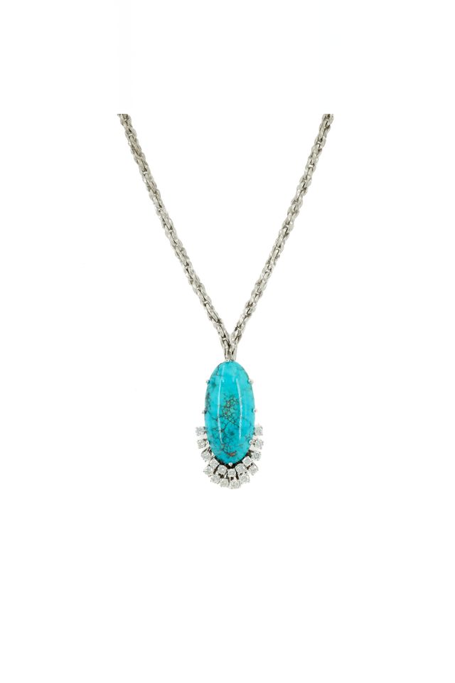 18k Gold Turquoise and Diamond Pendant Necklace