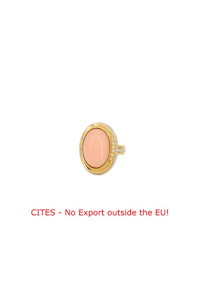 18k Two-Tone Gold Coral and Diamond Cocktail Ring