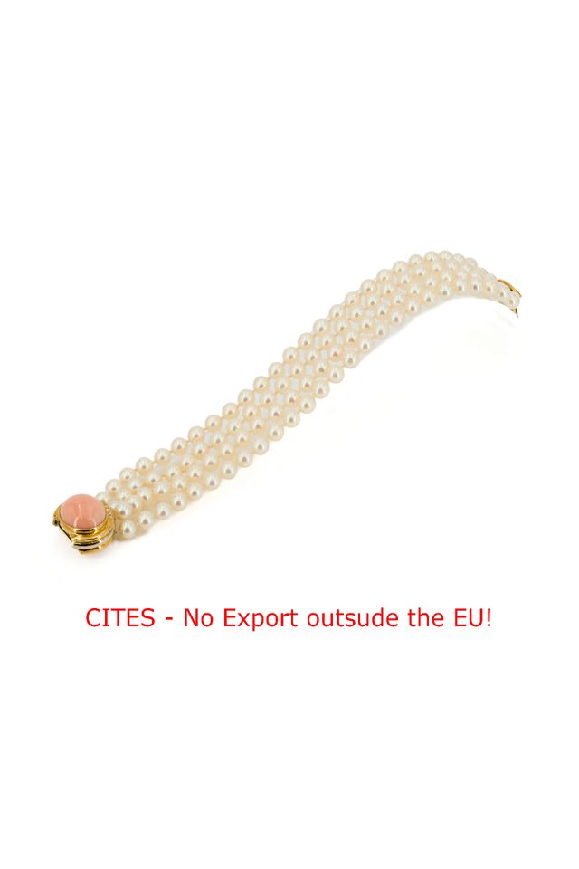 18k Gold Pearl, Coral and Diamond Bracelet