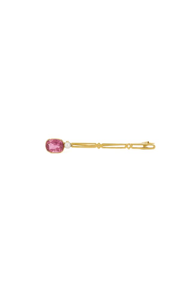 18k Yellow Gold Tourmaline and Pearl Pin Brooch