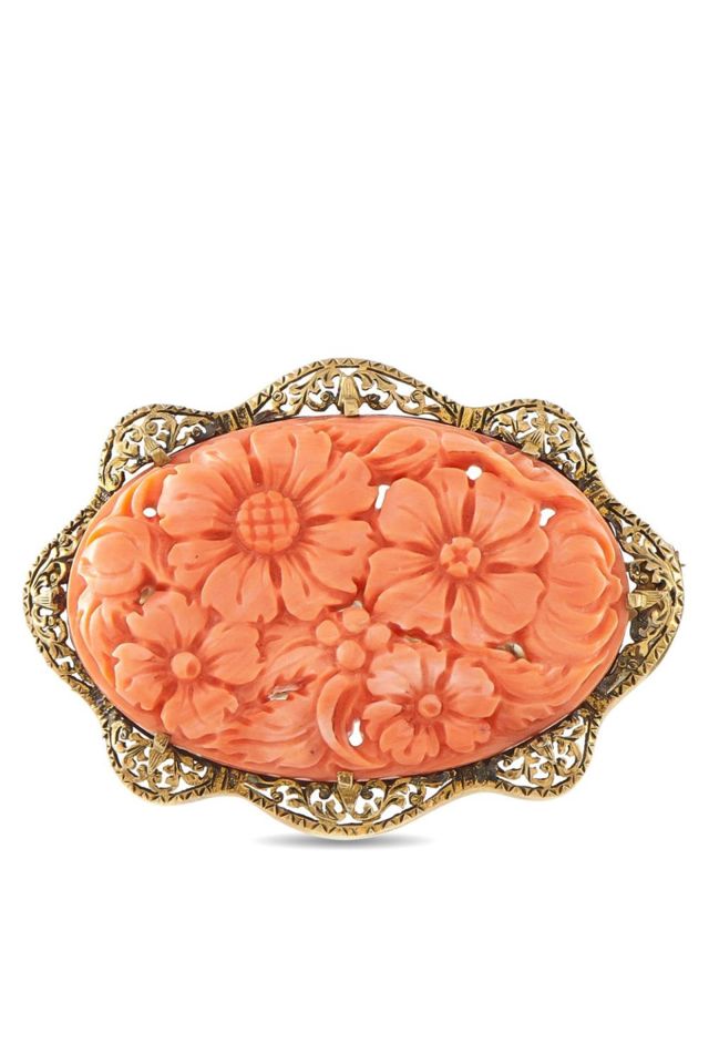 14k Gold Coral Brooch