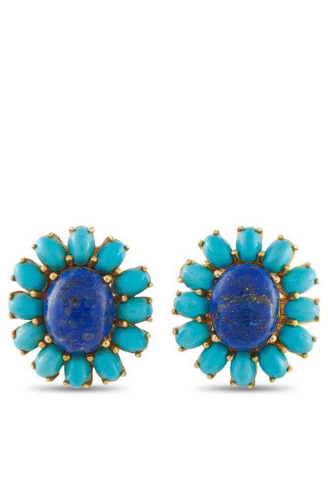 18k Yellow Gold Lapis and Turquoise Earrings