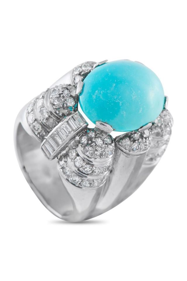 14k Gold Turquoise and Diamond Ring