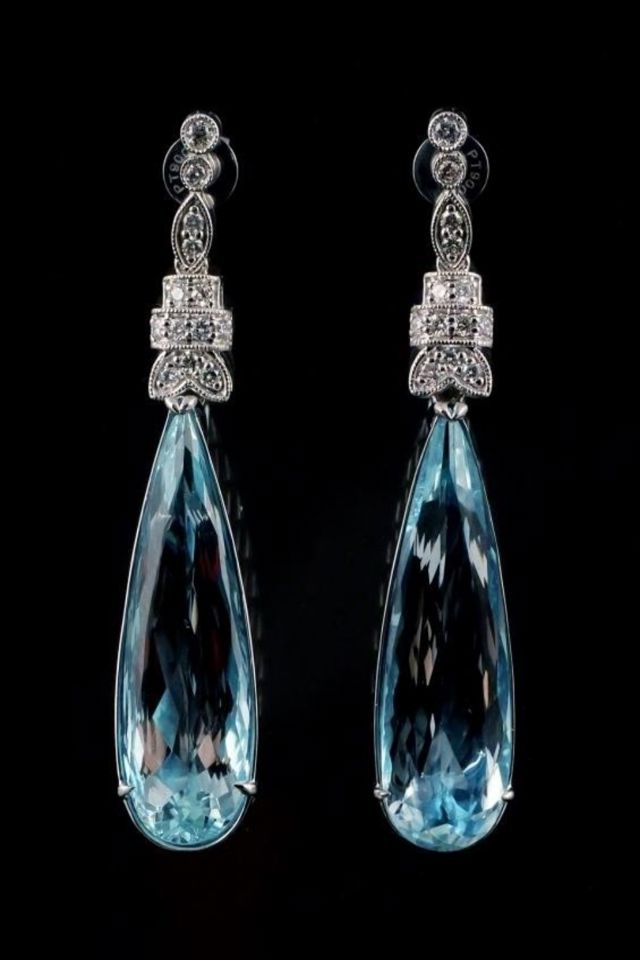 Platinum Aquamarine and Diamond Earrings