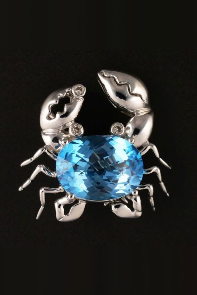 14k Gold Topaz and Diamond Brooch