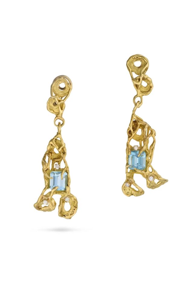 Pair of 14k Gold Aquamarine and Diamond Earrings