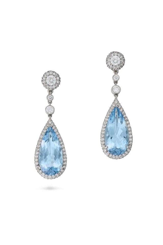 Pair of Aquamarine and Diamond Earrings