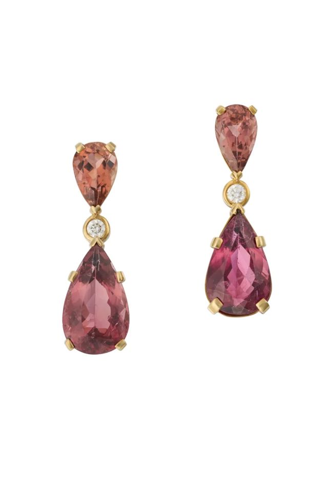 Pair of 18k Gold Tourmaline and Diamond Earrings