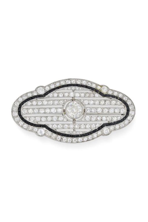 Platinum Diamond and Onyx Brooch