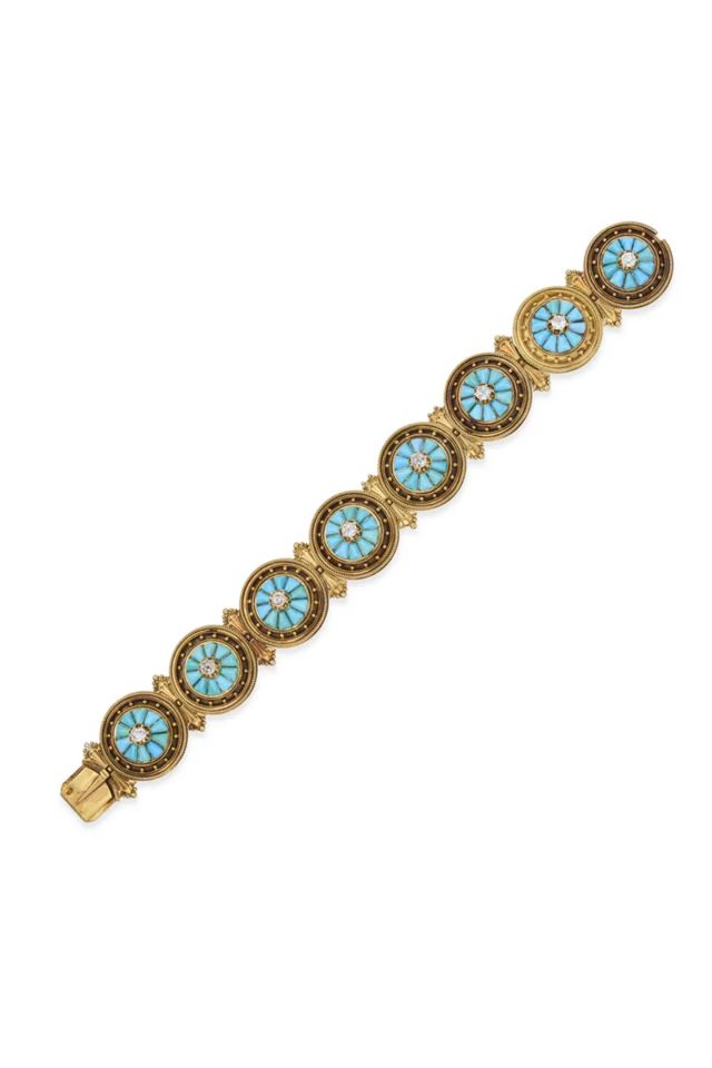18k Gold Turquoise and Diamond Bracelet