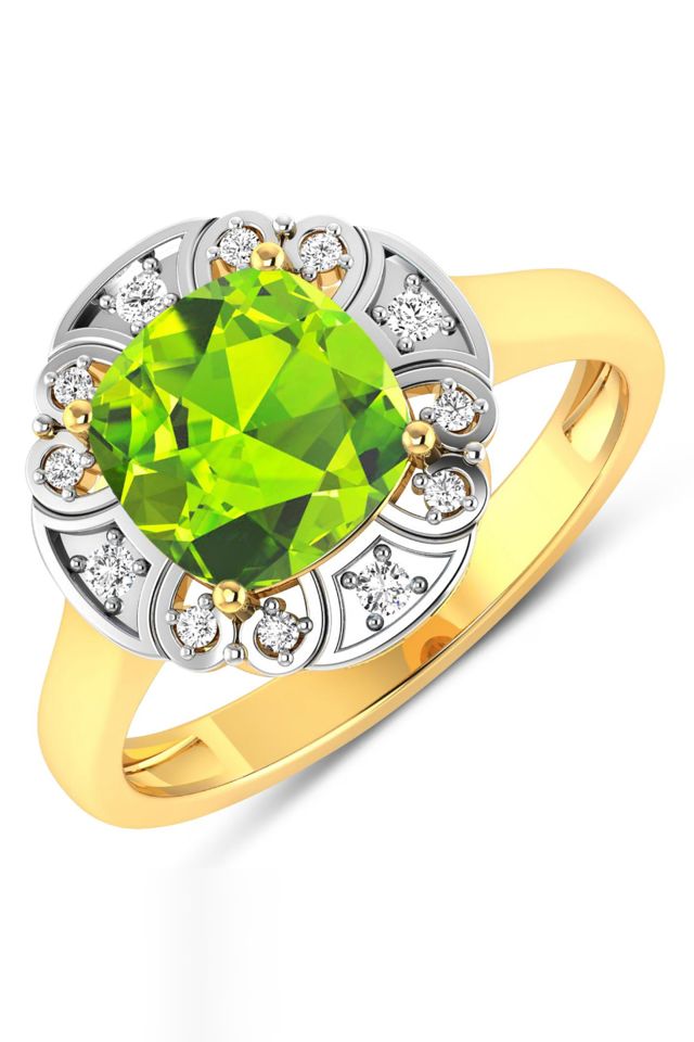 14k Gold Peridot and Diamond Ring