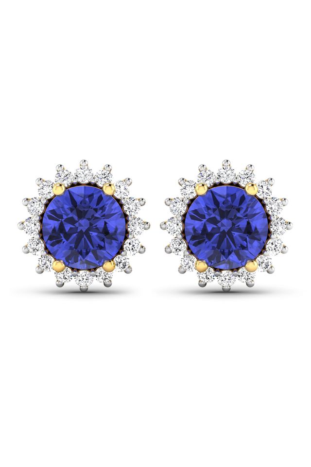 Pair of 14k Gold Tanzanite and Diamond Earrings