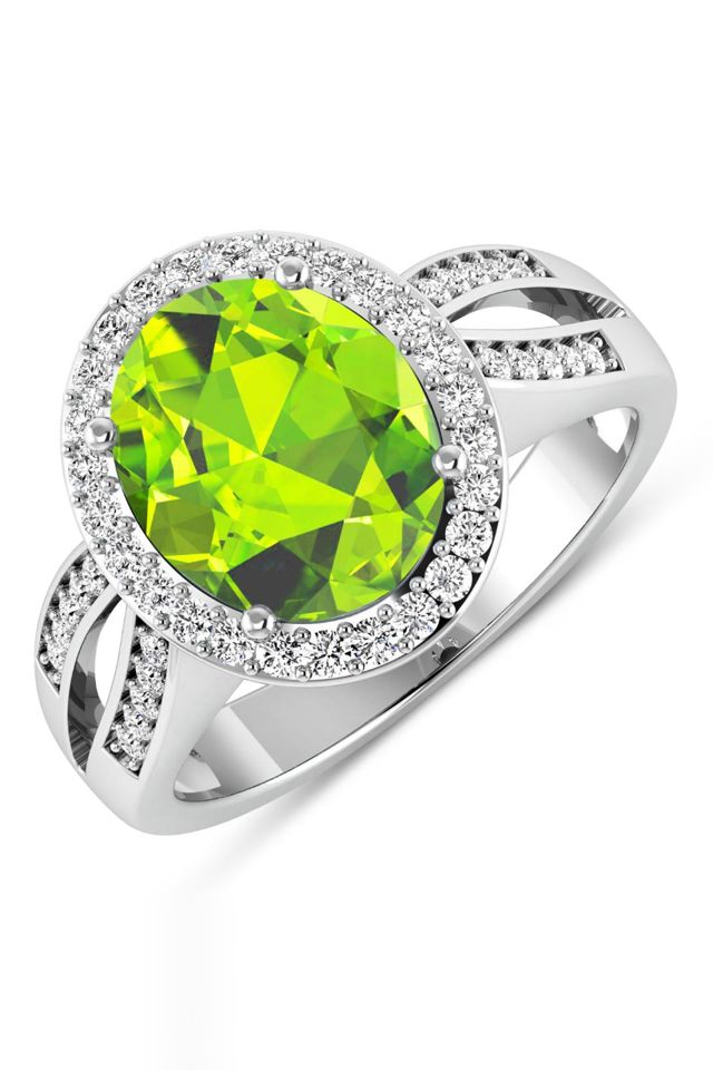 14k Gold Peridot and Diamond Ring
