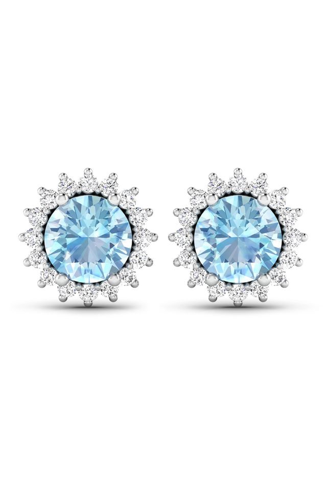 Pair of 14k Gold Aquamarine and Diamond Earrings
