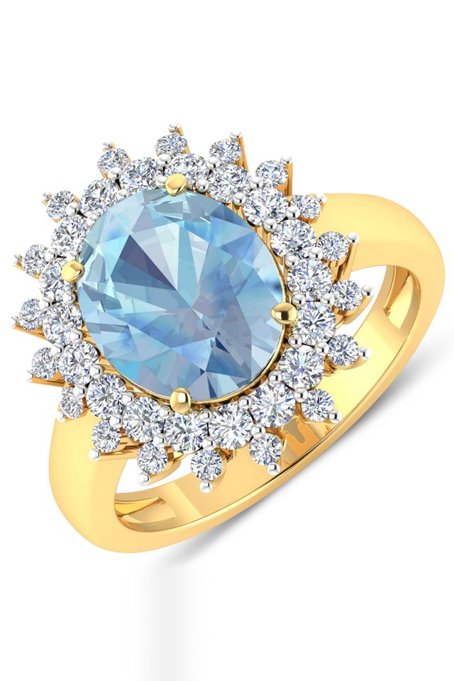 14k Gold Aquamarine and Diamond Ring