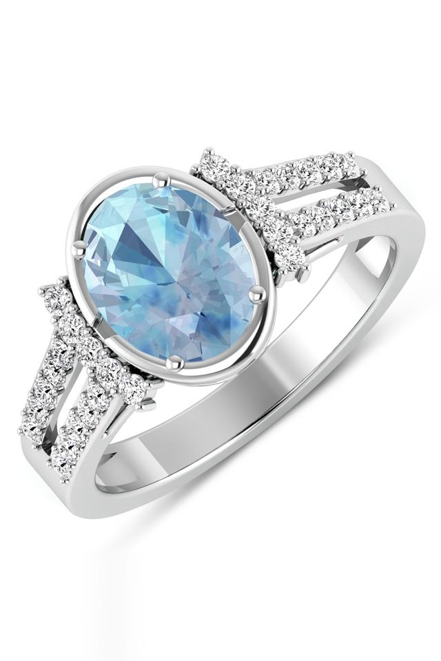 14k Gold Aquamarine and Diamond Ring