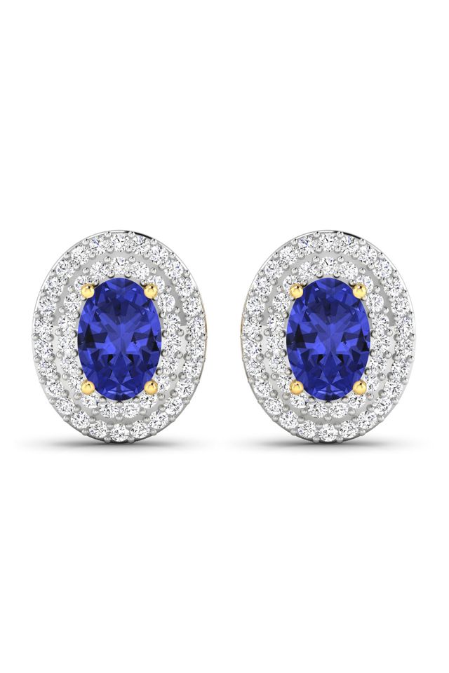 Pair of 14k Gold Tanzanite and Diamond Earrings