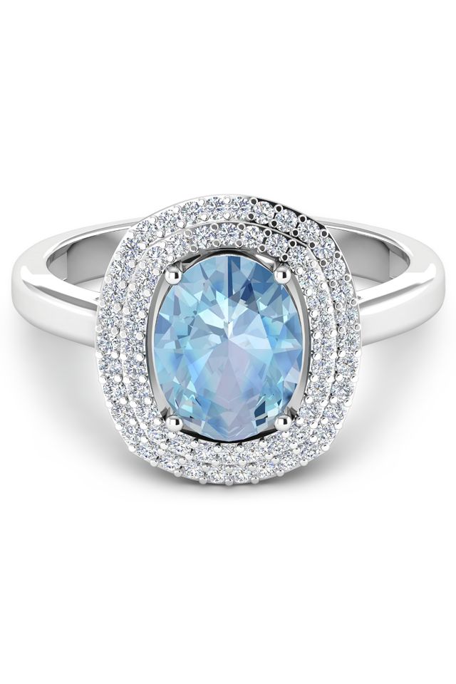 14k Gold Aquamarine and Diamond Ring