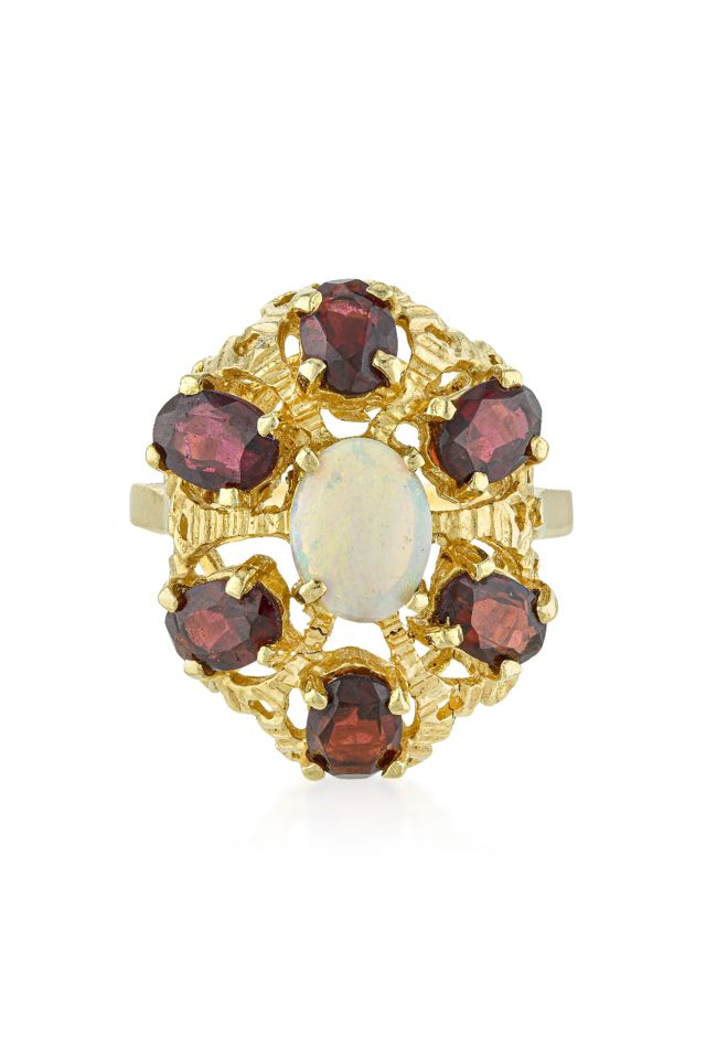 14k Gold Garnet and Opal Ring
