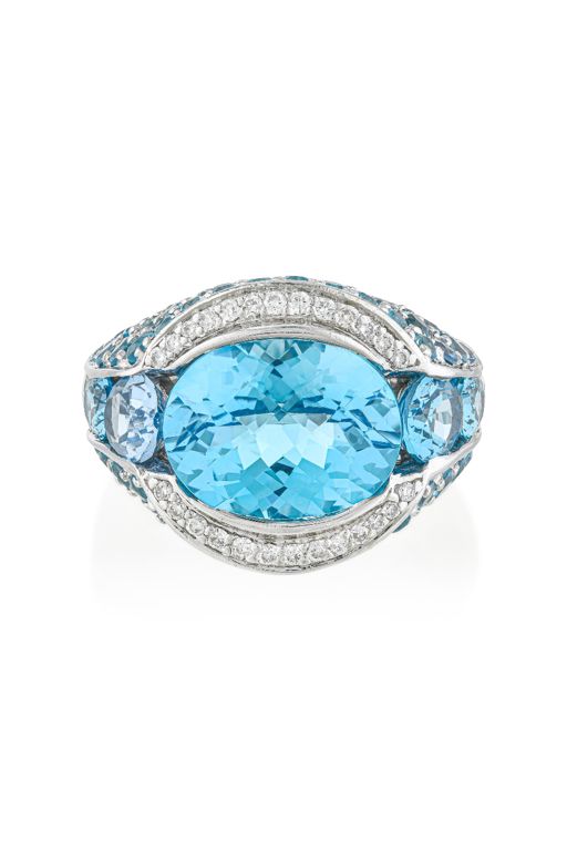 18k Gold Aquamarine and Diamond Ring