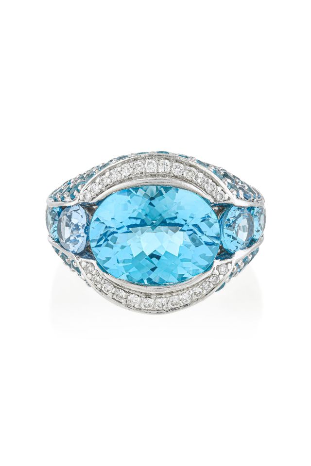 18k Gold Aquamarine and Diamond Ring