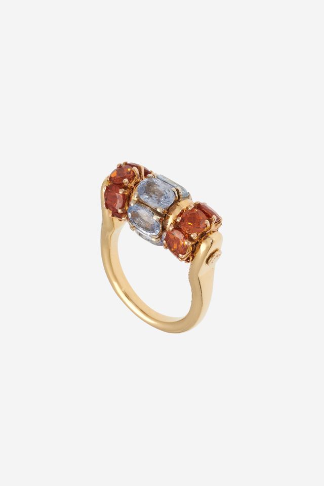 18k Yellow Gold Sapphire and Garnet Roller Ring