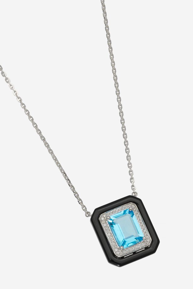Gold Topaz, Diamond and Onyx Pendant Necklace