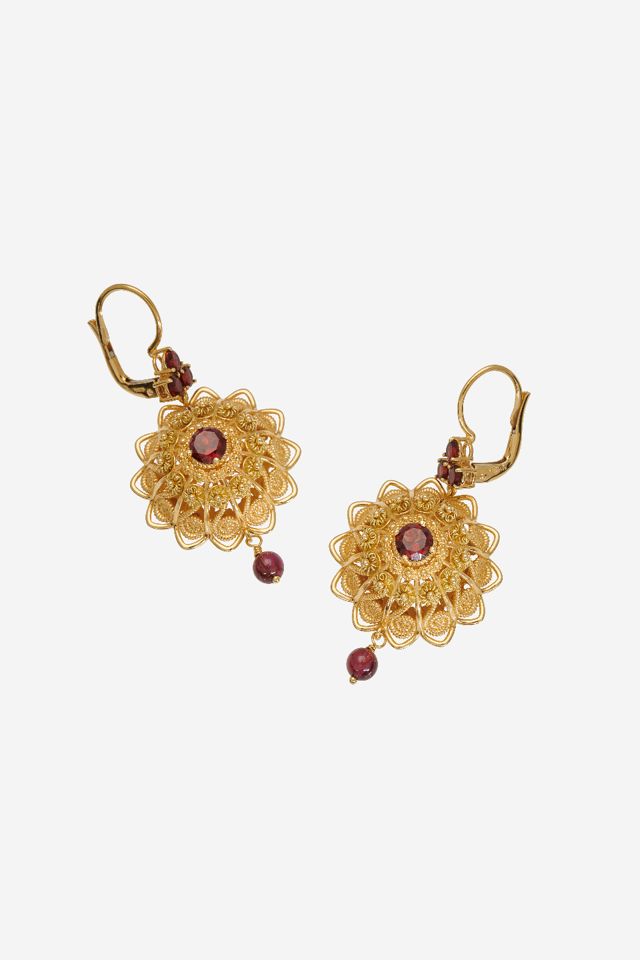 18k Yellow Gold Garnet Pendant Earrings
