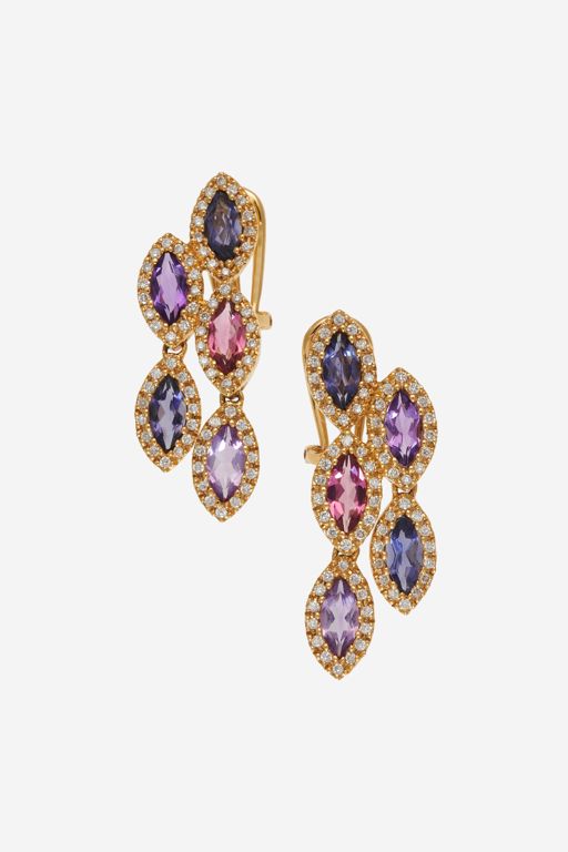 18k Yellow Gold Multi-Gem Clip Earrings