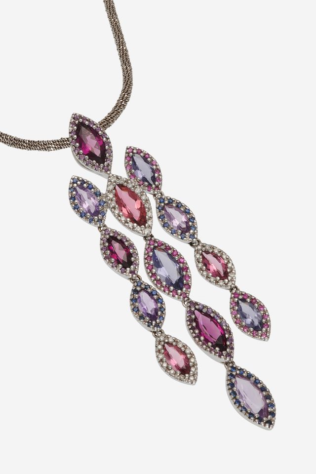 18k White Gold Multi-Gem Pendant Necklace