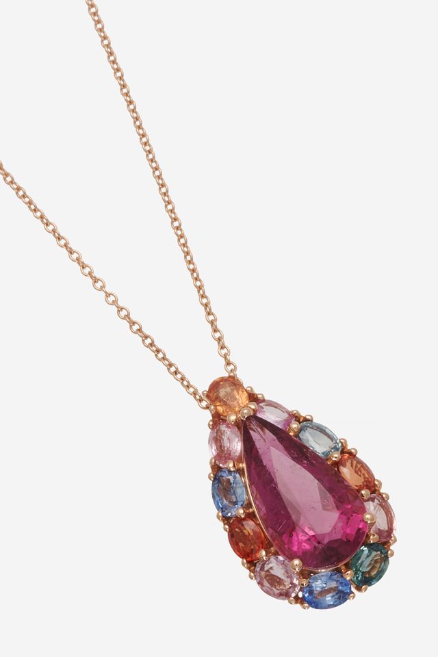 18k Gold Tourmaline and Sapphire Pendant Necklace