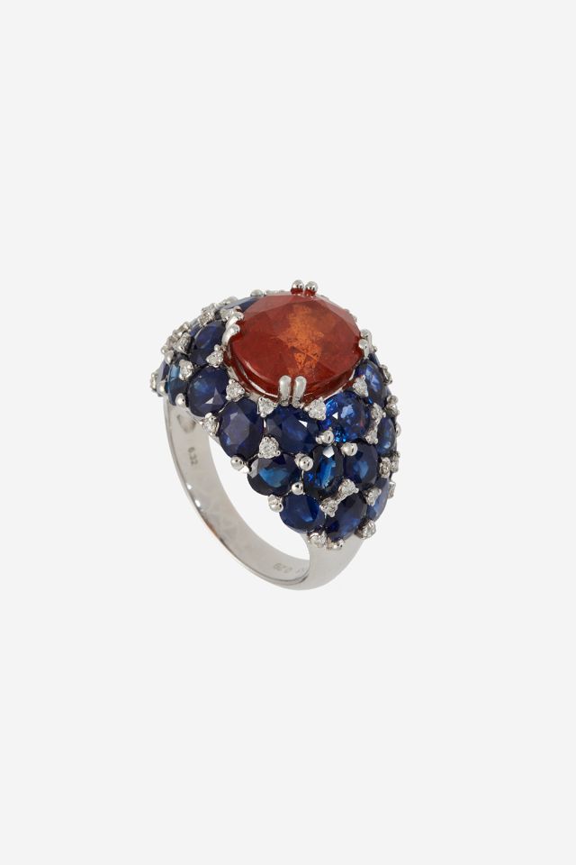 18k White Gold Garnet, Sapphire and Diamond Ring