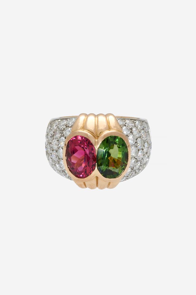 18k Two-Tone Gold Tourmaline and Diamond Band Ring