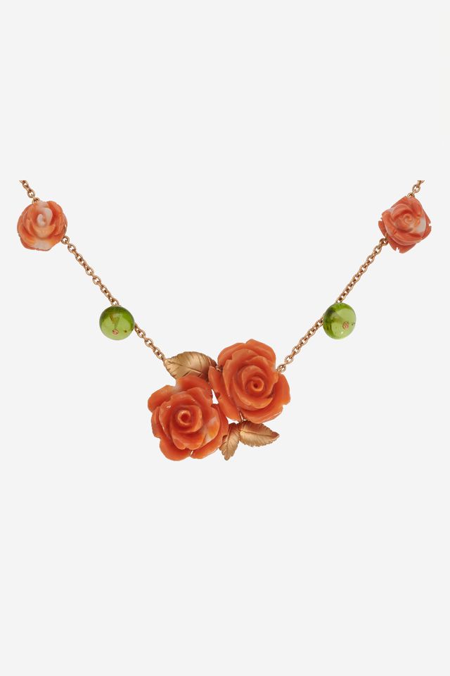 18k Yellow Gold Coral and Peridot Chain Necklace