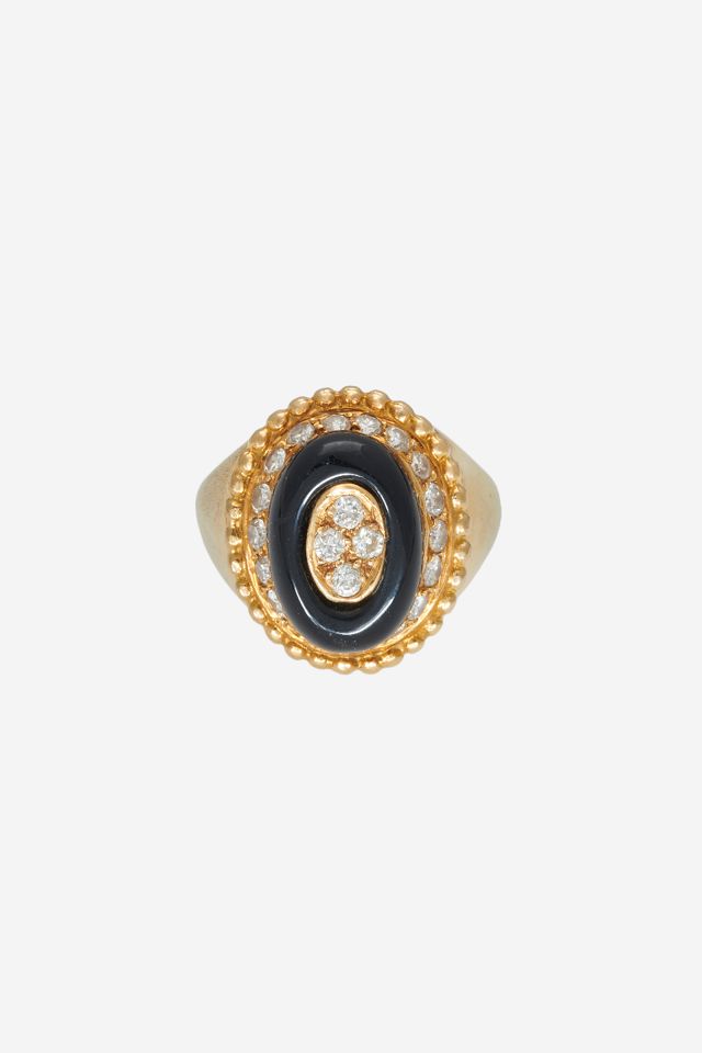 18k Yellow Gold Onyx and Diamond Signet Ring