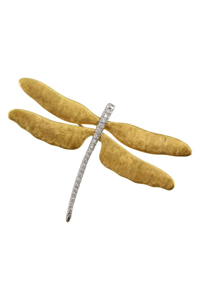 Yellow Gold and Platinum Diamond Dragonfly Brooch
