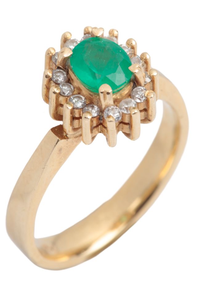 18k Gold Emerald and Diamond Ring