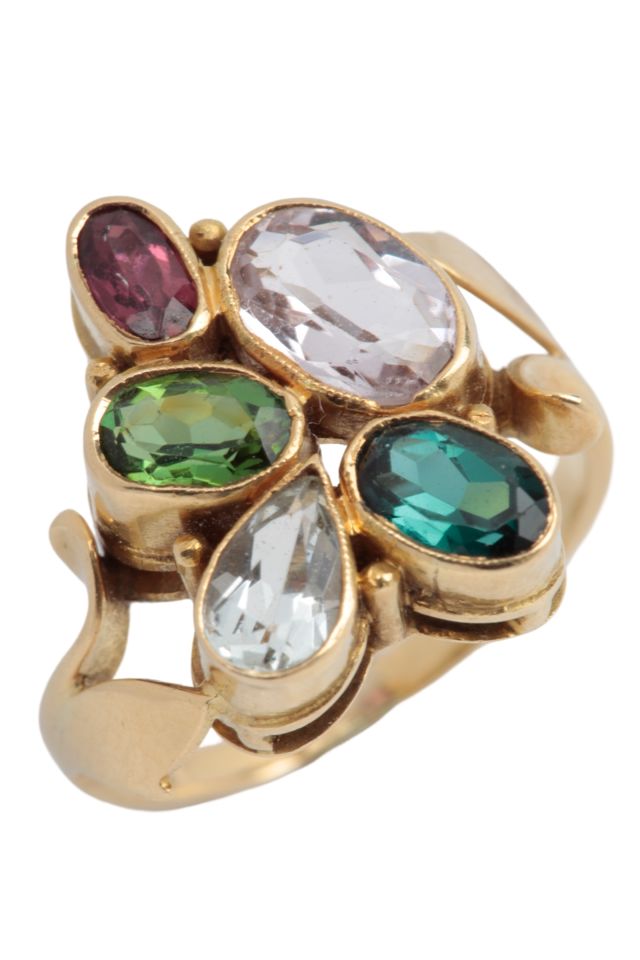 18k Gold Tourmaline and Garnet Ring