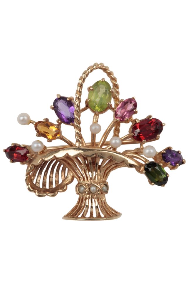 9k Gold Multi-Gem Brooch