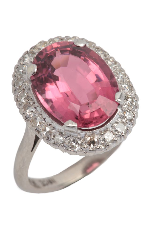 18k Gold, Platinum Tourmaline and Diamond Ring