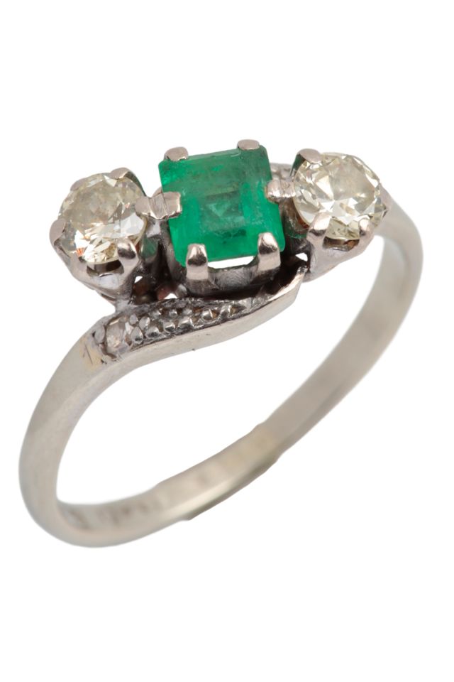 18k Gold, Platinum Emerald and Diamond Ring